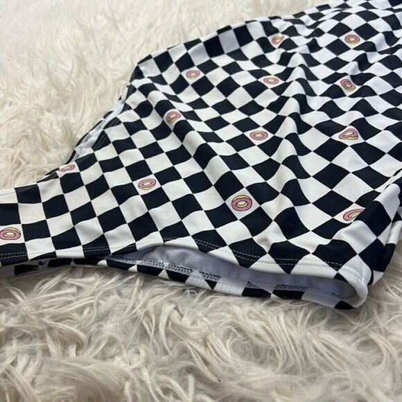 Odd Future Women’s Black & White Donut Checkered One Piece Bathing Suit Medium - Picture 7 of 10